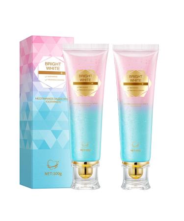 2Pcs Niacinamide Intensive Whitening Toothpaste Acssart Radiant Whitening Toothpaste with Natural Gentle Care Deep Stain Removal Clean Improves Gum Health Fresh Breath