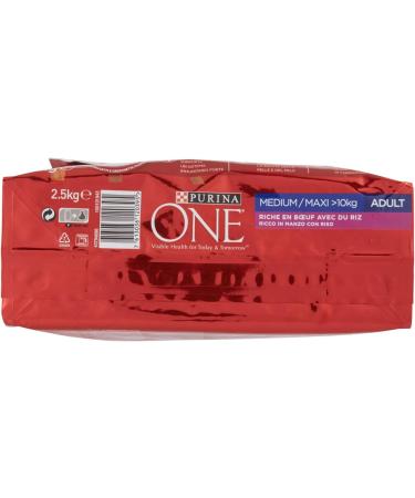 PURINA ONE MEDIUM MAXI Croquettes Rich in Beef with Rice for Adult Dogs 2.5 kg - Pack of 4 - Buy Online on GoSupps.com