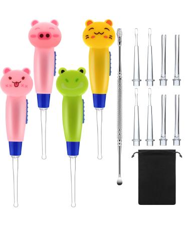 Earwax Remover Tool - 4 Pieces LED Earwax Spoon Safe Ear Pick Spoon and Stainless Steel Double-end Earwax Spoon