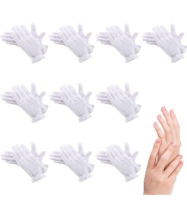 10Pairs Moisturizing Gloves Over Night Bedtime White Cotton | Cosmetic Inspection Premium Cloth Quality | Eczema Dry Sensitive Irritated Skin Spa Therapy Secure Wristband| One Size Fits Most 10 Pairs