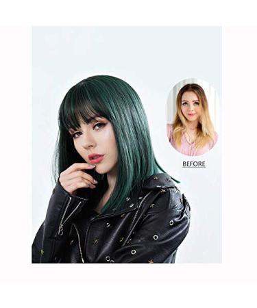 Shop BGHJUE Short Bob Human Hair Wig - Heat Resistant 40cm Straight Wig in Green & Pinkish Purple | International Shipping Available - Buy Online on GoSupps.com