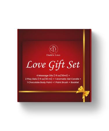 Love Gift Set - Valentine Day Couples Gift | All Organic Massage Oils for Date Night Chocolate Body Paint Play Gel & Scented Candle Fun Travel Kit | Special Night Romantic Unforgettable 9 Piece Set