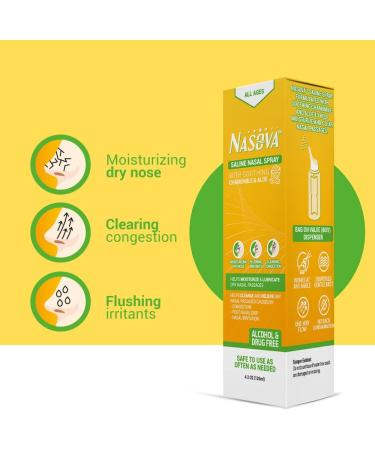 Nasova Saline Spray with Aloe & Chamomile - 4.2oz Moisturizing Cooling Spray for Nasal Dryness Relief - Buy Online on GoSupps.com