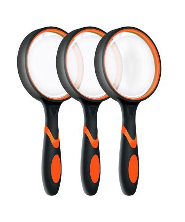 Magnifying Glass for Kids,3 Pack 10X 65mm Magnifying Glass with Non-Slip Soft Rubber Handle, Suitable for Reading Newspapers, Inspections, Insects, Experiments, Suitable for Seniors and Kids