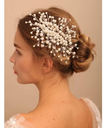 Deniferymakeup Pearl Bride Hair Clip Pearl Wedding Clip Bridal Hair Piece Wedding Hair Accessories for Women and Girls (Gold) - Buy Online on GoSupps.com