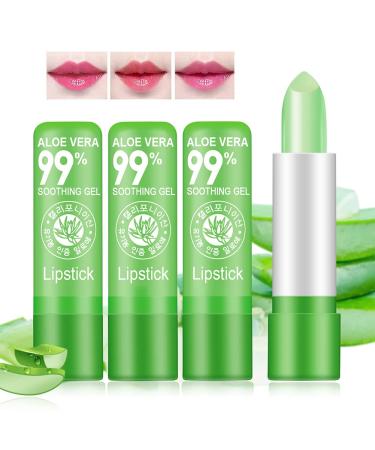 BROUYOUE 3 Pack Aloe Vera Lipstick Long Lasting Nutritious Tinted Lip Balm Natural Moisturizer Magic Temperature Color Change Lip Gloss 3PCS