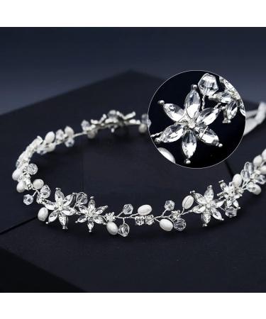 Flower Girl Headbands for Weddings Silver Flower Girl Accessories Pearl and Crystal Rhinestone Hair Vine for Wedding Birthday Gift and Holy Communication - Buy Online on GoSupps.com