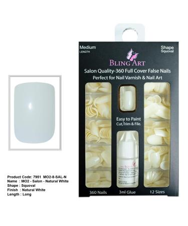 Buy Bling Art Salon 360 Squoval Long False Nails - Natural White Acrylic with Glue | International Shipping - Buy Online on GoSupps.com