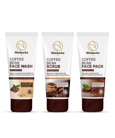 BEMT Coffee Bean Face Care Trio Cleanser Exfoliating Scrub & Clay Face Pack | Gentle Cleansing & Refreshing Skincare | Sulfate-Free & Paraben-Free | 100 ml Each