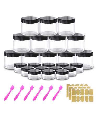 4 oz Small Plastic Containers with Lids Plastic Jars with Lids + 20g/20ml Small Containers with Lids (Set of 24) Cosmetic Sample Jar - for Travel, Lip Scrub, Body Butters, Cream, Slime, Craft Storage 4oz+0.7 Ounce Black Lid