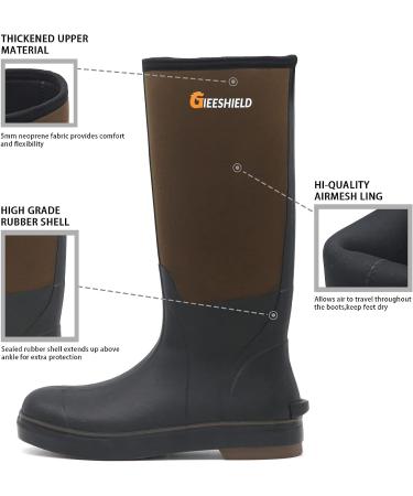 GIeeShield Waterproof Rubber Boots for Men and Women, All-Season Ultra-Light Rain Boots, Steel Shank, 6mm Neoprene, Durable Outdoor Muck Boots - Size 11 Brown - Buy Online on GoSupps.com