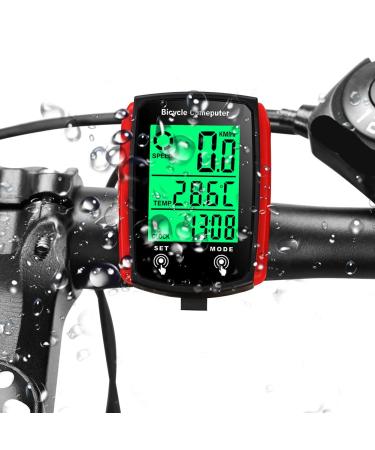Bicycle Speedometer and Odometer Wireless Waterproof Cycle Bike Computer with LCD Display Waterproof Speedometer for Bike-Red