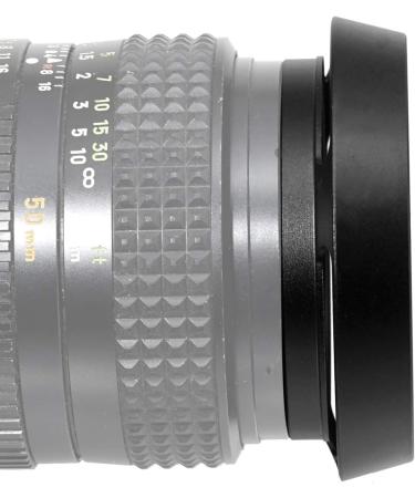 Fotasy 49mm Metal Curved Lens Hood - Vented & Screw-In Design for Fuji, Leica, Panasonic, Olympus, Sony Cameras - Buy Online on GoSupps.com