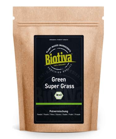Biotiva Green Super Grass Powder Organic 400g - Barley Grass & Wheat Grass Powder - Ideal in muesli Yoghurt Smoothies and juices - Certified and Controlled in Germany