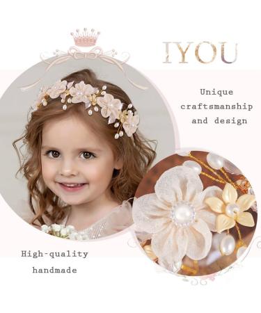 IYOU Princess Wedding Headband Gold Flower Headpiece Pearl Bridesmaid Bridal Communion Hair Accessories for Girls - Buy Online on GoSupps.com