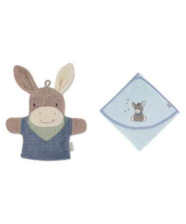 Sterntaler game washing glove Emmilius & Baby towel hood - hooded towel Emmi - bathing poncho 100% cotton fast drying - bath towel with hood Emmilius bundle with a towel