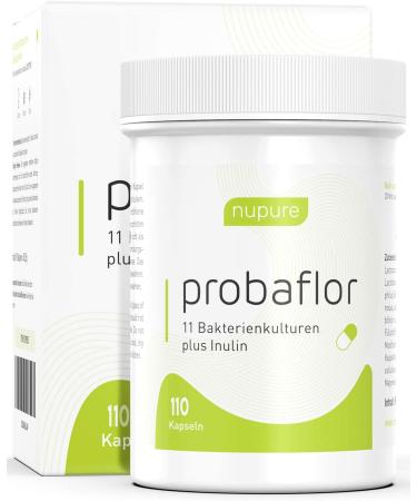 Nupure Probaflor 110 capsules with 20 billion KBE 11 special bacterial strains with inulin and lactobacillus Salivarius SP2 better protected thanks to special box vegan - Buy Online on GoSupps.com