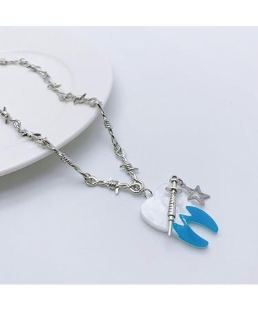 Oralgo Punk Style Choker Necklace with Syringe-Toothed Thorn & Vintage Keybeat Chain - Unique Alloy & Acrylic Jewelry for Street Style Enthusiasts - Buy Online on GoSupps.com