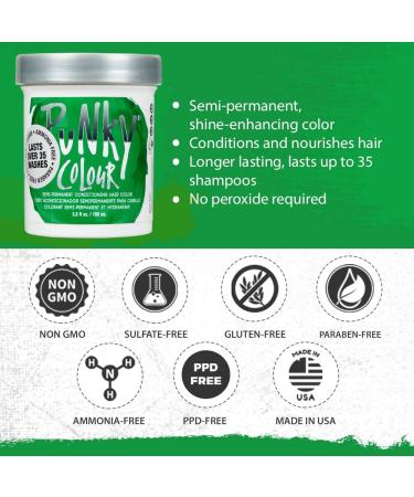 Punky Apple Green Semi Permanent Hair Dye - Vegan, PPD and Paraben Free - Vibrant Color Transformations - Easy Application - Long-Lasting Results - 3.5oz - Buy Online on GoSupps.com