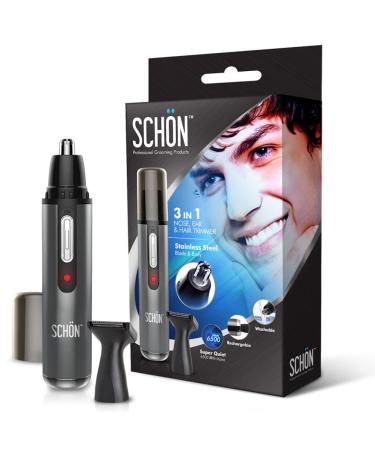 SCHON Stainless Steel Rechargeable 3-in-1 Eyebrow Ear Facial & Nose Hair Trimmer/Clipper for Men&Women | Hair Clippers Flawless Hair Remover Male Beard Trimmers Grooming Kit Groomer (Silver)