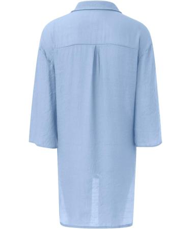 Women Cotton and Linen Shirt Casual Long Sleeve V Neck Blouses Button Down Ladies Business Office Work Loose Tops Basic Summer Tees 606-qppoj-bu2-d XL - Buy Online on GoSupps.com