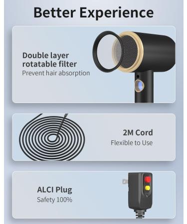 Professional 1875 Watt Ionic Hair Dryer - High-Speed Blow Dryer with Diffuser & Comb Nozzle LED Display Intelligent Control Low Noise - Ideal for Home & Travel (Black - Buy Online on GoSupps.com