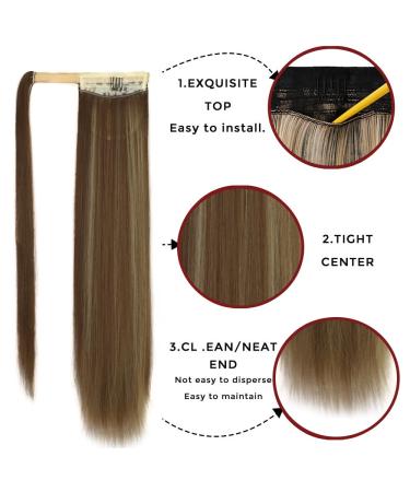 Premium 24-Inch Brown & Blonde Clip-In Ponytail Extensions | Smooth Artificial Hair Braid Wrap | Long Natural Hairpieces for Instant Style - Buy Online on GoSupps.com