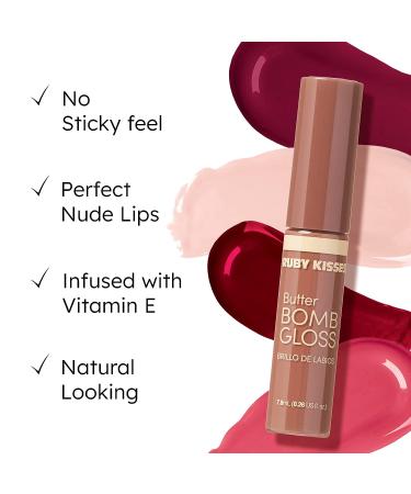 Ruby Kisses Butter Bomb Lip Gloss in Cinna-Buns - 7.8mL (0.26 fl.oz) | Vitamin E Natural Nude Lip Makeup - Buy Online on GoSupps.com