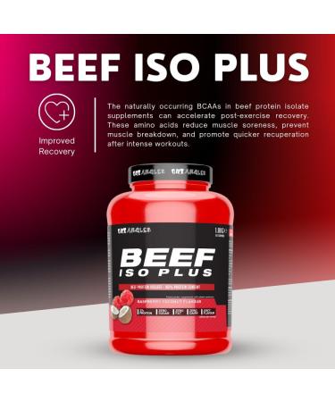 OUT ANGLED Beef Iso Plus 90% Beef Protein Isolate 1.8kg (Raspberry Coconut) - Zero Fat, Zero Sugar, with BCAAs, Glutamine, EAAs, and Coenzyme Q10 - Buy Online on GoSupps.com