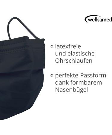 Wellsamed Wellsamask Type IIR Medical Face Mask - 50 Pack Black - Elastic Band Single Colour - International Shipping - Buy Online on GoSupps.com