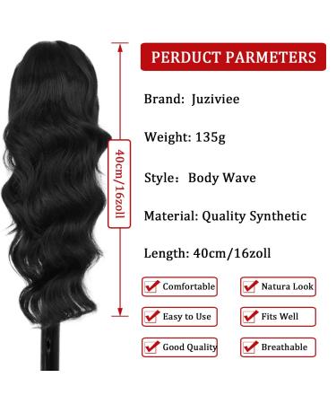 Ponytail Extensions Black Clip-In | 40cm Synthetic Hair - Realistic Look - 1B# 082A-16 - Buy Online on GoSupps.com
