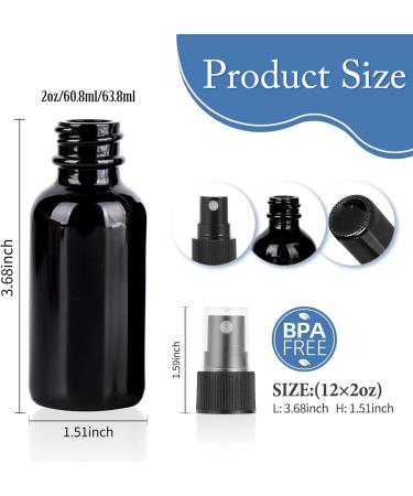 Yonkan 2oz Glass Spray Bottles with Black Fine Mist Sprayer - Pack of 12 | Small Clear Bottles for Essential Oils, Beauty, Hair & Cleaning - Buy Online on GoSupps.com