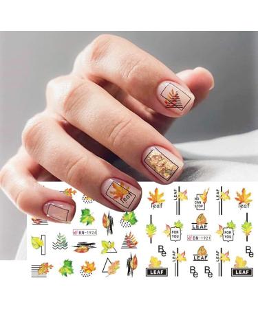 Cartoon Golden Leaves Abstract Face Animal Autumn Maple Leaf Water transfor Decals Nail Stickers(BN1921-1932) - Buy Online on GoSupps.com