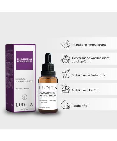 "Ludita Anti-Wrinkle and Renewing Retinol (Vitamin A) Serum (0.3% Retinol + Ceramide + Squalane) (30 ml - Buy Online on GoSupps.com