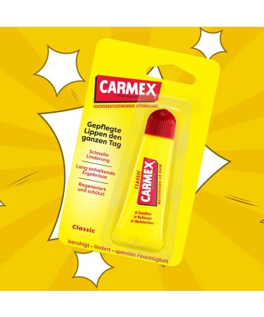 Carmex Classic Lip Balm - Original Medical Moisturizer for Dry Cracked Lips | Protective & Soothing | International Shipping Available - Buy Online on GoSupps.com
