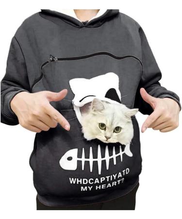 Womens Long Sleeve Cat & Dog Hoodie Sweater with Big Zipper Bag - Warm Dark Gray XXL - Perfect Pet Apparel - Buy Online on GoSupps.com