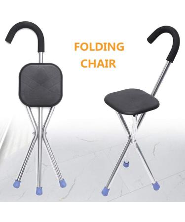 Walking Stick with Seat Cane Portable 2-in-1 Crutches Stainless Steel Lightweight Folding with 3-Legged Stool Elderly Travel Walking Black Walking Sticks for Elderly Gift - Buy Online on GoSupps.com