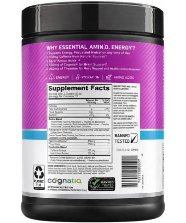 Optimum Nutrition Amino Energy Powder Plus Focus with BCAA Electrolytes and Caffeine Grape 1.42 LB 72 Servings (Packaging May Vary) - Buy Online on GoSupps.com