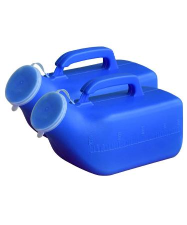Urinals for Men Thick Firm Portable Urinal Urine Collection for Incontinence Elderly Travel Bottle and Emergency (Blue) 2 Packs-1200ml Happy