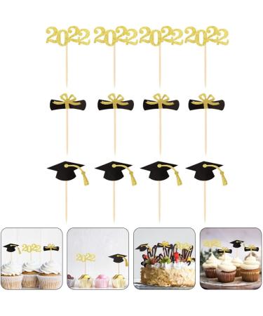 12Pcs Graduation Cake Inserts Grad Cupcake Toppers black decor 2022 graduation cupcake topper Congrats Dessert Picks graduation cupcake Toppers Wood toothpick Birthday Cake - Buy Online on GoSupps.com