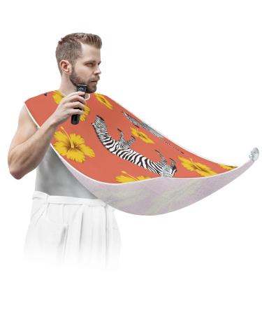 Zebras Flower Beard Bib Apron Beard Bib Hair Catcher for Men Shaving and Trimming Non-Stick Waterproof Beard Cape Grooming Cloth with 2 Suction Cups Gifts for Men