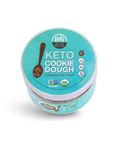 BHU Keto Cookie Dough Snack Jar, Chocolate Chip - 2g Net Carbs, 1g Sugar - An Organic & Vegan Dessert Snack free from Grain, Gluten and Dairy (9oz)