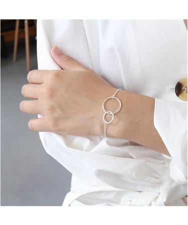 Bracelet Silver Charm Bracelets Compatible with Women Thin Double Circle Chain Bracelet Bangles Trendy Jewelry Accesories - Buy Online on GoSupps.com