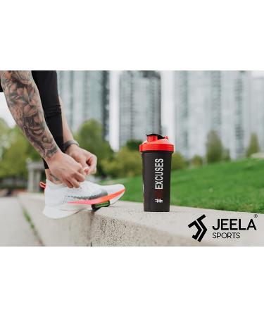 JEELA SPORTS 2 Pack Protein Shaker Bottles - 24 Oz Blender Shaker Cups with Shake Ball - Dishwasher Safe, Ideal for Protein Mixes, Pre & Post Workout Shakes - Gym Red/Black - Buy Online on GoSupps.com