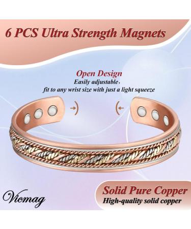 Vicmag Copper Bracelet for Men & Women - Magnetic Therapy 99.9% Pure Copper Adjustable Size Gift Box Included - Woven Three-Color Design - Buy Online on GoSupps.com