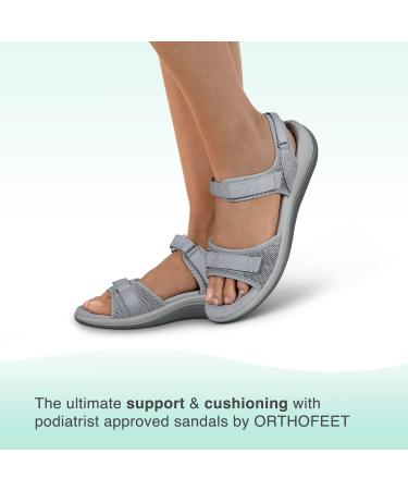 Orthofeet Arch Support Sandals for Women - Heel & Foot Pain Relief - Calypso 8 Wide Grey - Buy Online on GoSupps.com