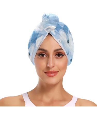 Rabbits Blue Plaid Hair Towel 2 Pack Super Absorbent Hair Drying Towel Quick Dry Hair Turbans Head Towel with Button Twisty Wrap for Women Girls