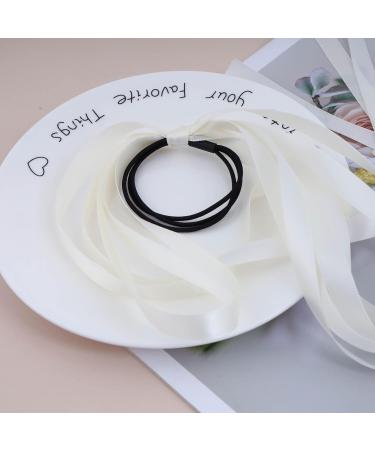 Inilbran Vintage Silk Satin Bow Hair Rope Scrunchies Satin Silk Bow Hair Ties Long Satin Ribbon Elastic Hair Tie Ropes French Bowknot Bands Rope Ponytail Holder Hair Accessories for Women and Girls White - Buy Online on GoSupps.com