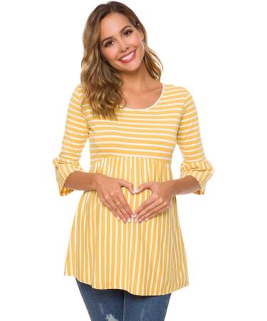 Love2Mi Maternity Blouse | A-Line Pregnancy Shirt | 3/4 Bell-Sleeve | Yellow Stripe - Buy Online on GoSupps.com