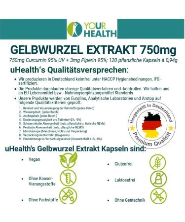 uHealth Goldenseal Extract 750 mg | Vegan Turmeric Capsules - 120 Count | Natural Preservative-Free Dietary Supplement for Immune Support - Buy Online on GoSupps.com